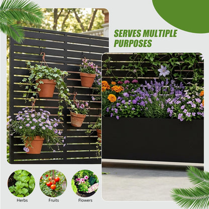 72" H Metal Raised Garden Bed with Trellis and Wheels, Privacy Screen Outdoor Planter Box with Decor Leaf Pattern, Large Mobile Vertical Planter for Patio, Balcony & Backyard