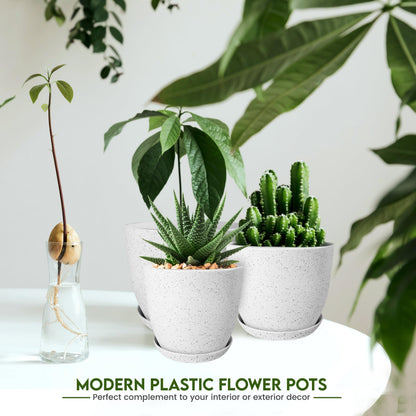 Utopia Home Plant Pots Indoor with Drainage Holes – Set of 5 White Plastic Flower Pots (7/6.6/6/5.3/4.8 Inch) – Modern Planters for Indoor Plants, Room & Office Décor, Great Stocking Stuffers