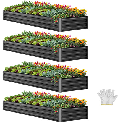 YITAHOME 6pcs 8x4x2 ft Galvanized Raised Garden Bed Kit, Large Metal Planter Box with Gloves, Safety Rubber & Support Rod, Outdoor Flower Bed for Plants Vegetables, Green