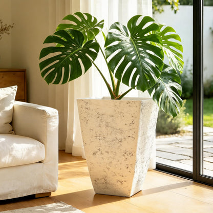 Autodaya 22" Urn Planters Outdoor Planter for Plants Set of 2 Timeless Plastic Large Flower Pot with Drainage Hole Terrazzo White Garden Pots for Porch, Patio Christmas Decor