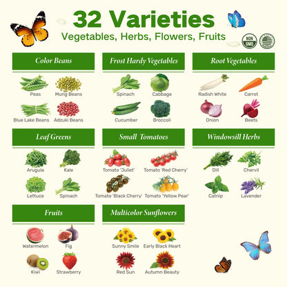 Lush&Dew Year-Round USDA Zone 9 Seed Bank, Gardening Gifts for Women Men, 32 Varieties Non-GMO Heirloom Seeds of Vegetables Herbs Fruits, Gift for Mom Dad, Survival Seed Kit for Raised Garden Beds