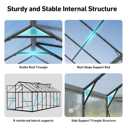 12x12 FT T-Shape Greenhouses, Polycarbonate Green House with UV Protection, Heavy Duty Greenhouse with Windproof Aluminum Frame, Roof Vent & Quick-Install Design for Backyard or Garden Use