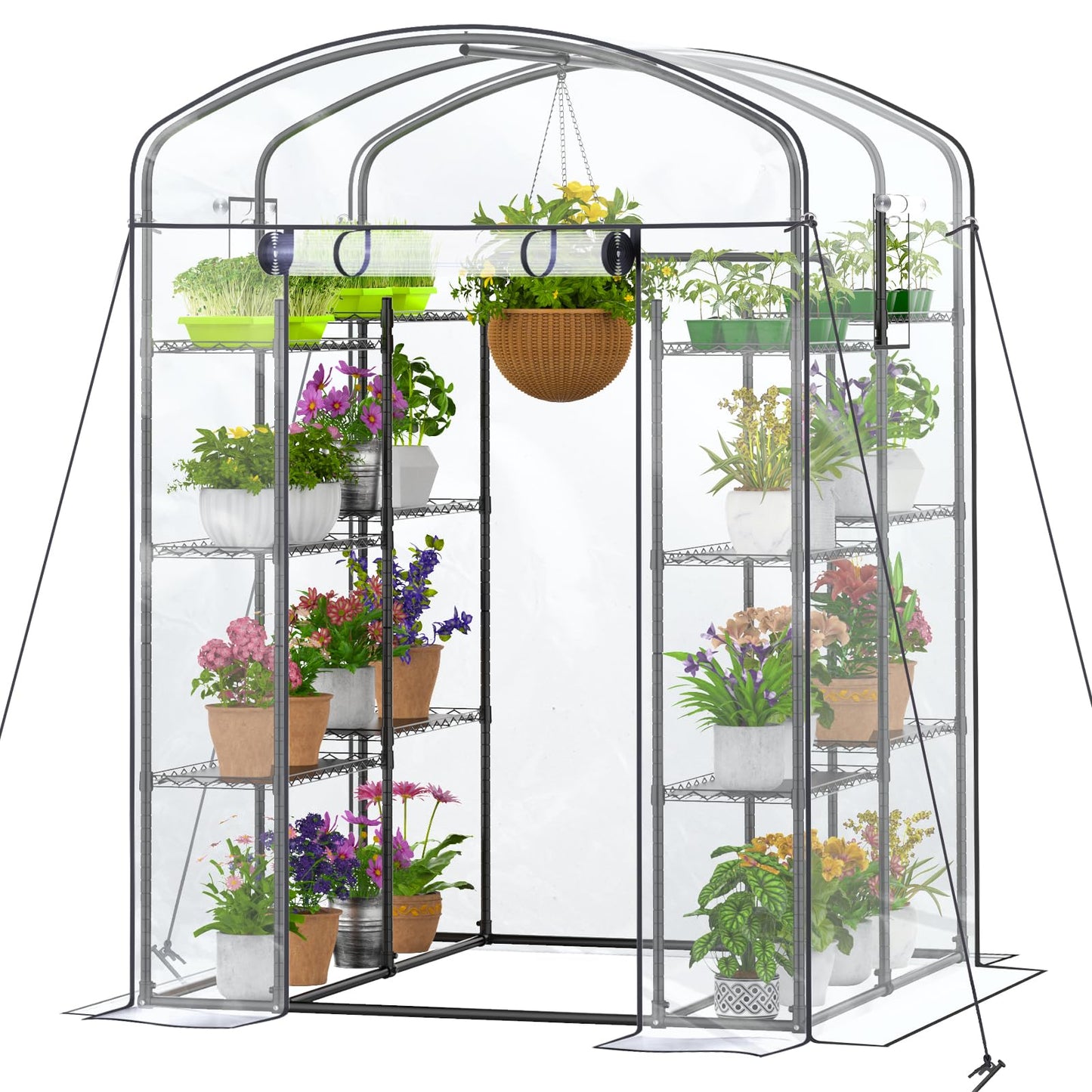 Walk-in Greenhouse with Height-Adjustable Shelves, Heavy Duty Green House for Outdoors/Indoors, Heavy-Duty Steel Frame & Thickened PVC Cover, 82"x57"x55.5", Black