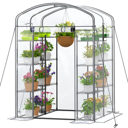 Walk-in Greenhouse with Height-Adjustable Shelves, Heavy Duty Green House for Outdoors/Indoors, Heavy-Duty Steel Frame & Thickened PVC Cover, 82"x57"x55.5", Black