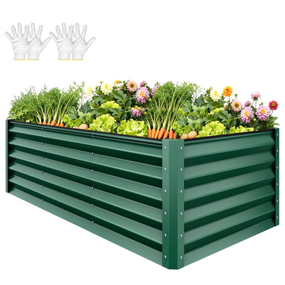 YITAHOME 8x4x1.5ft 2pcs Large Raised Garden Bed Kit, Galvanized Metal Planter Box with Gloves, Outdoor Above Ground Planters for Plants Vegetables Flowers, Silver