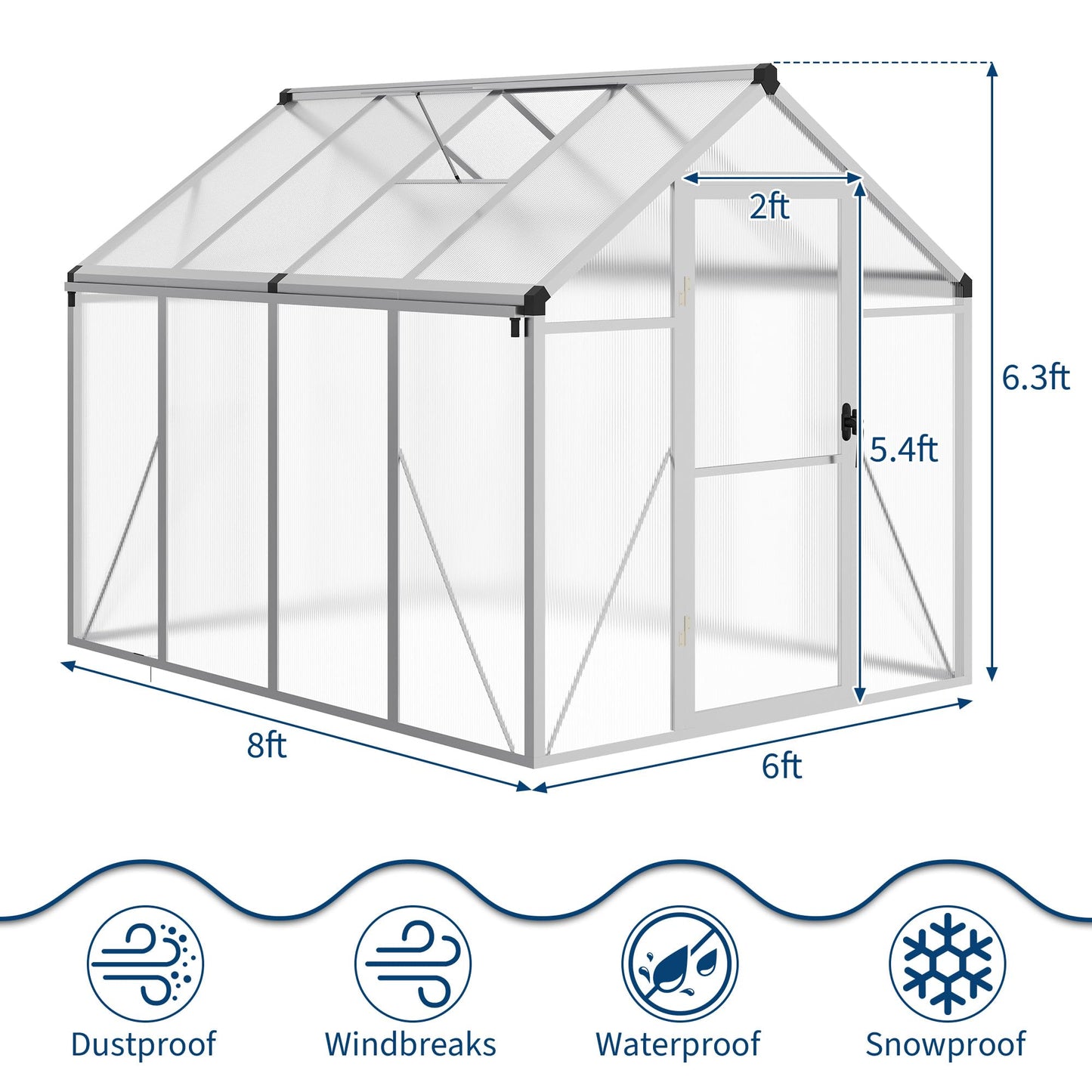 IDEALHOUSE 8×10 FT Greenhouse, Large Walk in Greenhouses for Outdoors and Garden Planting, Polycarbonate Greenhouse with Enhanced Aluminum Frame, Green Houses with Quick Setup Structure and Roof Vent