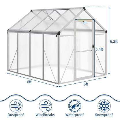 IDEALHOUSE 8×10 FT Greenhouse, Large Walk in Greenhouses for Outdoors and Garden Planting, Polycarbonate Greenhouse with Enhanced Aluminum Frame, Green Houses with Quick Setup Structure and Roof Vent