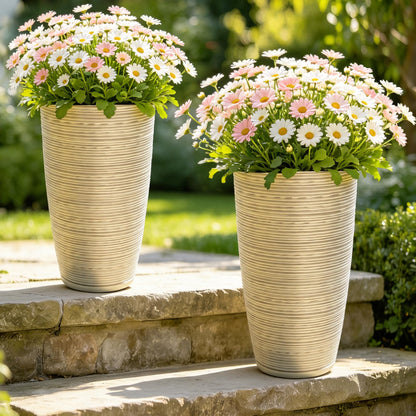 Autodaya 22" Urn Planters Outdoor Planter for Plants Set of 2 Timeless Plastic Large Flower Pot with Drainage Hole Terrazzo White Garden Pots for Porch, Patio Christmas Decor