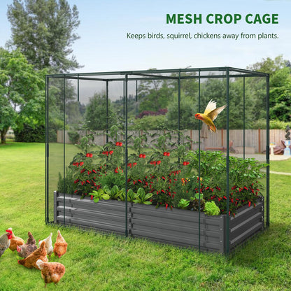 Galvanized Raised Garden Bed with Crop Cage Plant Protection Net Tent Kit for Garden Plant, 71"x35.4"x 59" Plants Protection Tent Cage Metal Planter Box Bottomless Planting Vegetables Outdoor