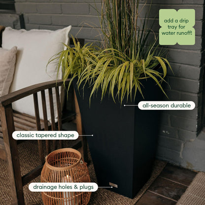 Veradek V-Resin Indoor/Outdoor Taper Planter, Set of 2 (30 inch, Black)