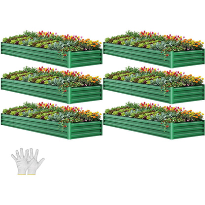 YITAHOME 6pcs 8x4x2 ft Galvanized Raised Garden Bed Kit, Large Metal Planter Box with Gloves, Safety Rubber & Support Rod, Outdoor Flower Bed for Plants Vegetables, Green