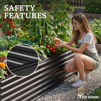YITAHOME 8x4x1.5ft 2pcs Large Raised Garden Bed Kit, Galvanized Metal Planter Box with Gloves, Outdoor Above Ground Planters for Plants Vegetables Flowers, Silver
