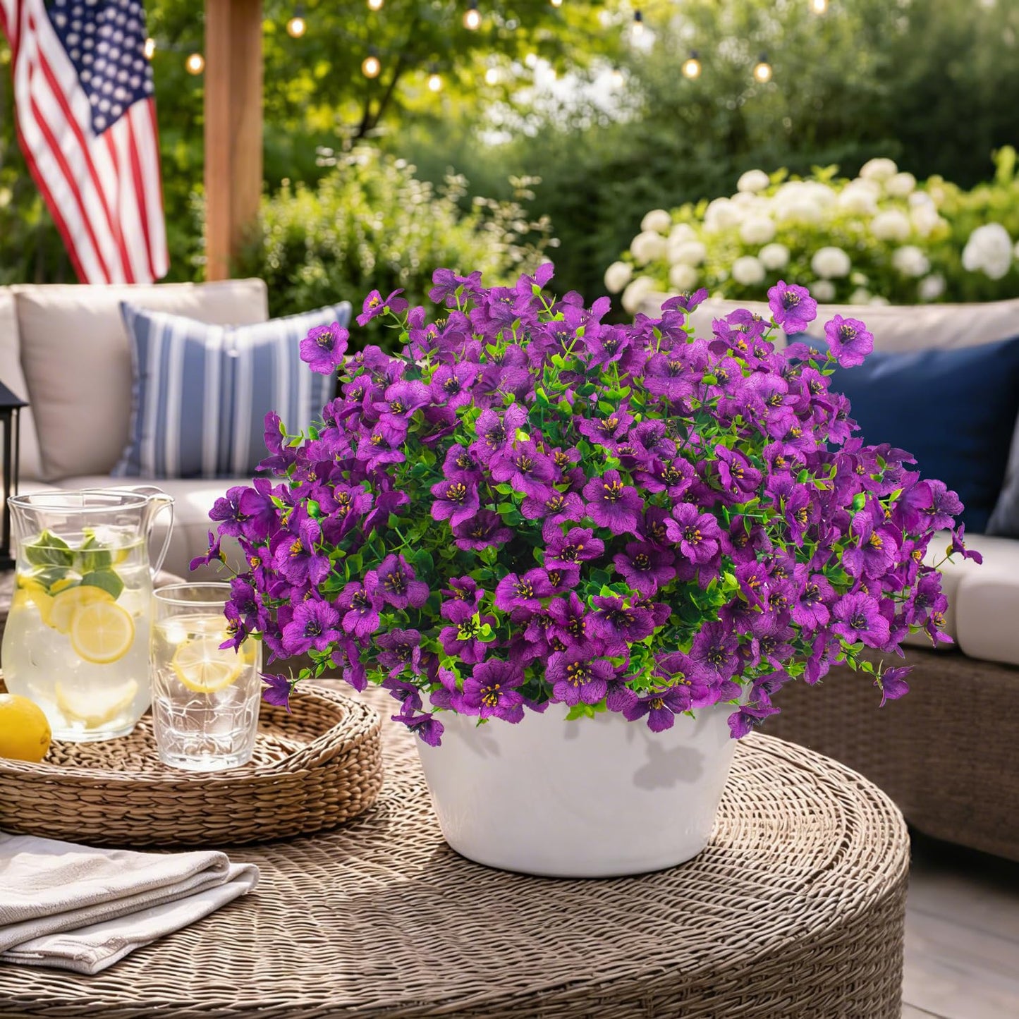 Grunyia 20 Bundles Artificial Flowers for Outdoors, UV Resistant Fake Plants Flowers Greenery Shrubs Plants for Decoration Outside Plants Hanging Planter Home Garden Decor