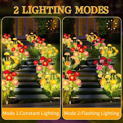 Solar Garden Lights Outdoor, 4 Pack 28 Solar Flower Lights, Waterproof Solar Flowers Outdoor for Garden Patio Yard Pathway Cemetery Lawn Decor, Gifts for Mom Women Grandma Mothers Day Birthday
