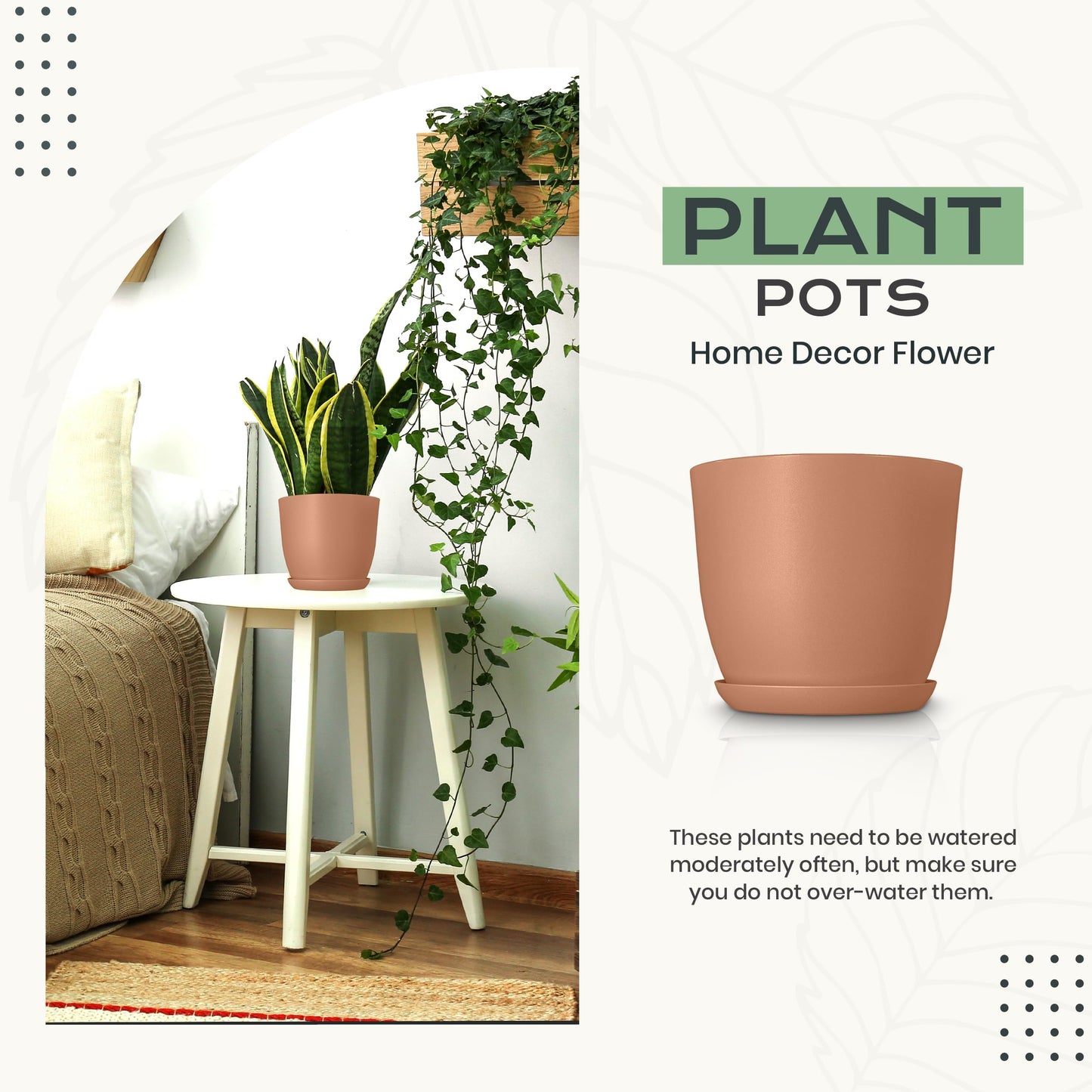 Utopia Home Plant Pots Indoor with Drainage Holes – Set of 5 White Plastic Flower Pots (7/6.6/6/5.3/4.8 Inch) – Modern Planters for Indoor Plants, Room & Office Décor, Great Stocking Stuffers