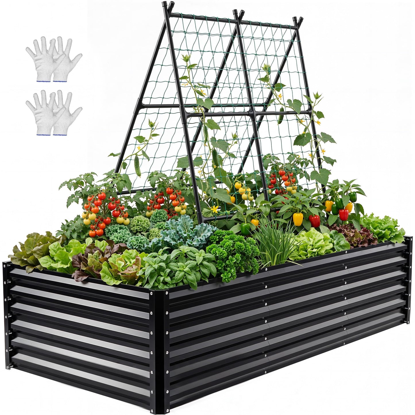 YITAHOME 8x4x1.5ft 2pcs Large Raised Garden Bed Kit, Galvanized Metal Planter Box with Gloves, Outdoor Above Ground Planters for Plants Vegetables Flowers, Silver