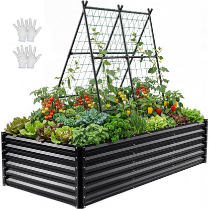 YITAHOME 8x4x1.5ft 2pcs Large Raised Garden Bed Kit, Galvanized Metal Planter Box with Gloves, Outdoor Above Ground Planters for Plants Vegetables Flowers, Silver