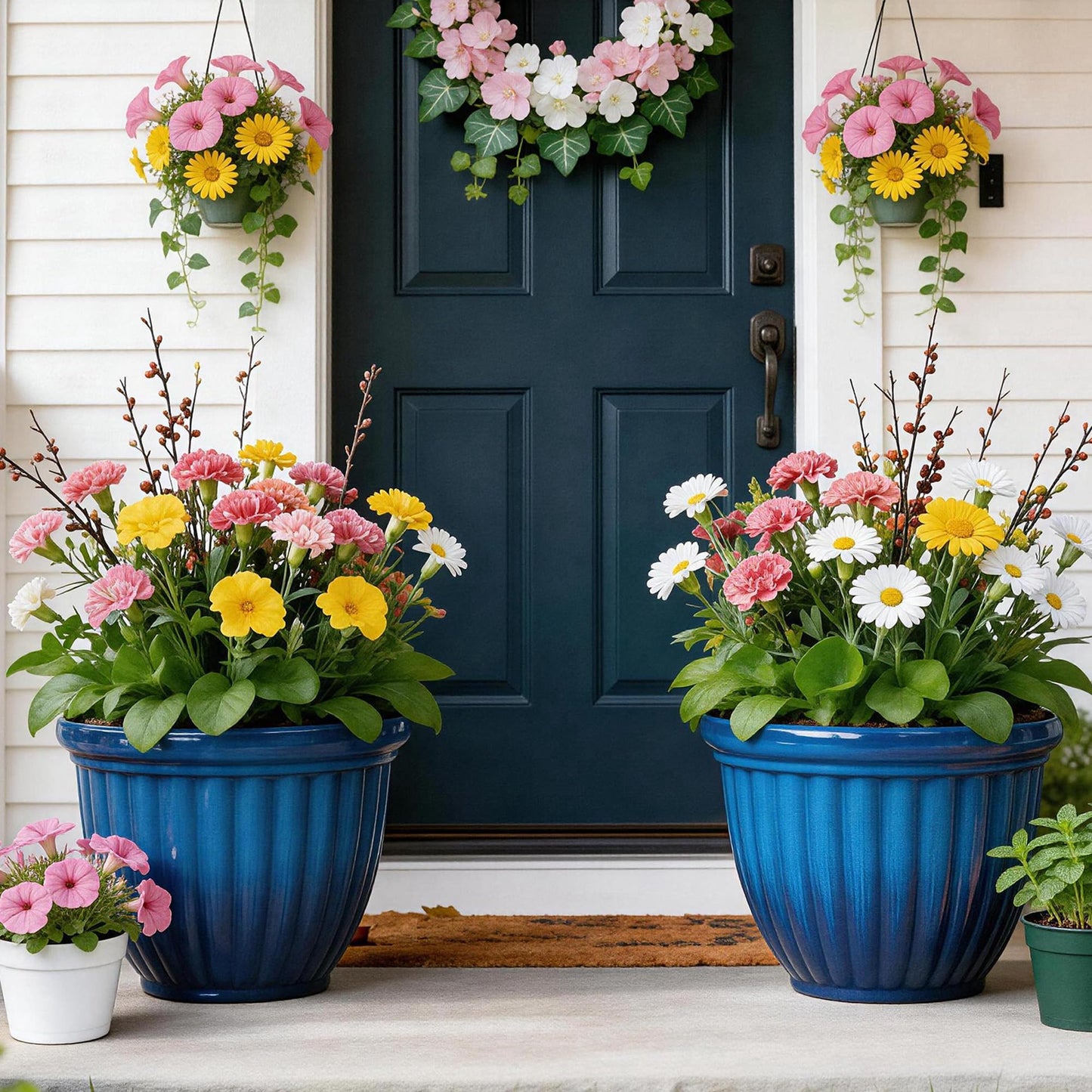 Autodaya 22" Urn Planters Outdoor Planter for Plants Set of 2 Timeless Plastic Large Flower Pot with Drainage Hole Terrazzo White Garden Pots for Porch, Patio Christmas Decor