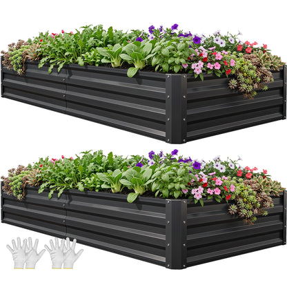 YITAHOME 8x4x1.5ft 2pcs Large Raised Garden Bed Kit, Galvanized Metal Planter Box with Gloves, Outdoor Above Ground Planters for Plants Vegetables Flowers, Silver