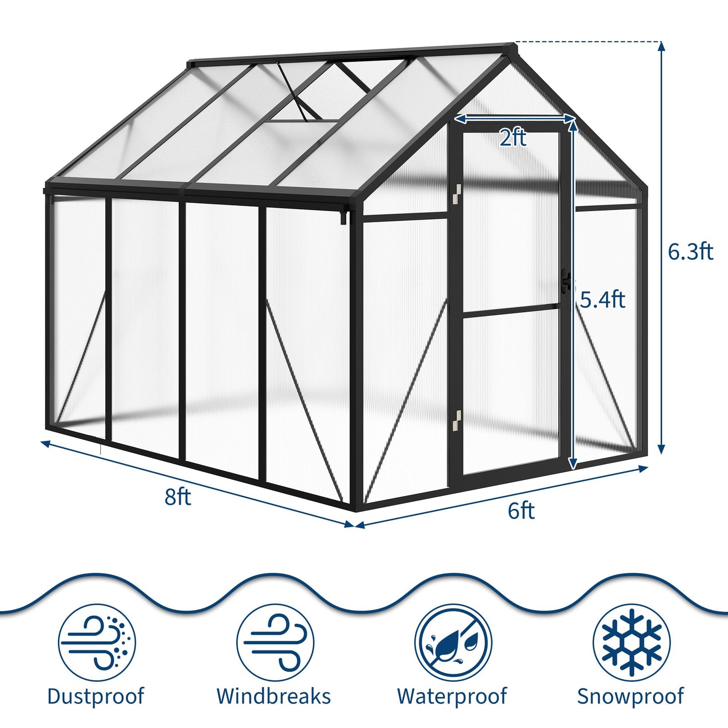 IDEALHOUSE 8×10 FT Greenhouse, Large Walk in Greenhouses for Outdoors and Garden Planting, Polycarbonate Greenhouse with Enhanced Aluminum Frame, Green Houses with Quick Setup Structure and Roof Vent