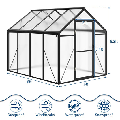 IDEALHOUSE 8×10 FT Greenhouse, Large Walk in Greenhouses for Outdoors and Garden Planting, Polycarbonate Greenhouse with Enhanced Aluminum Frame, Green Houses with Quick Setup Structure and Roof Vent