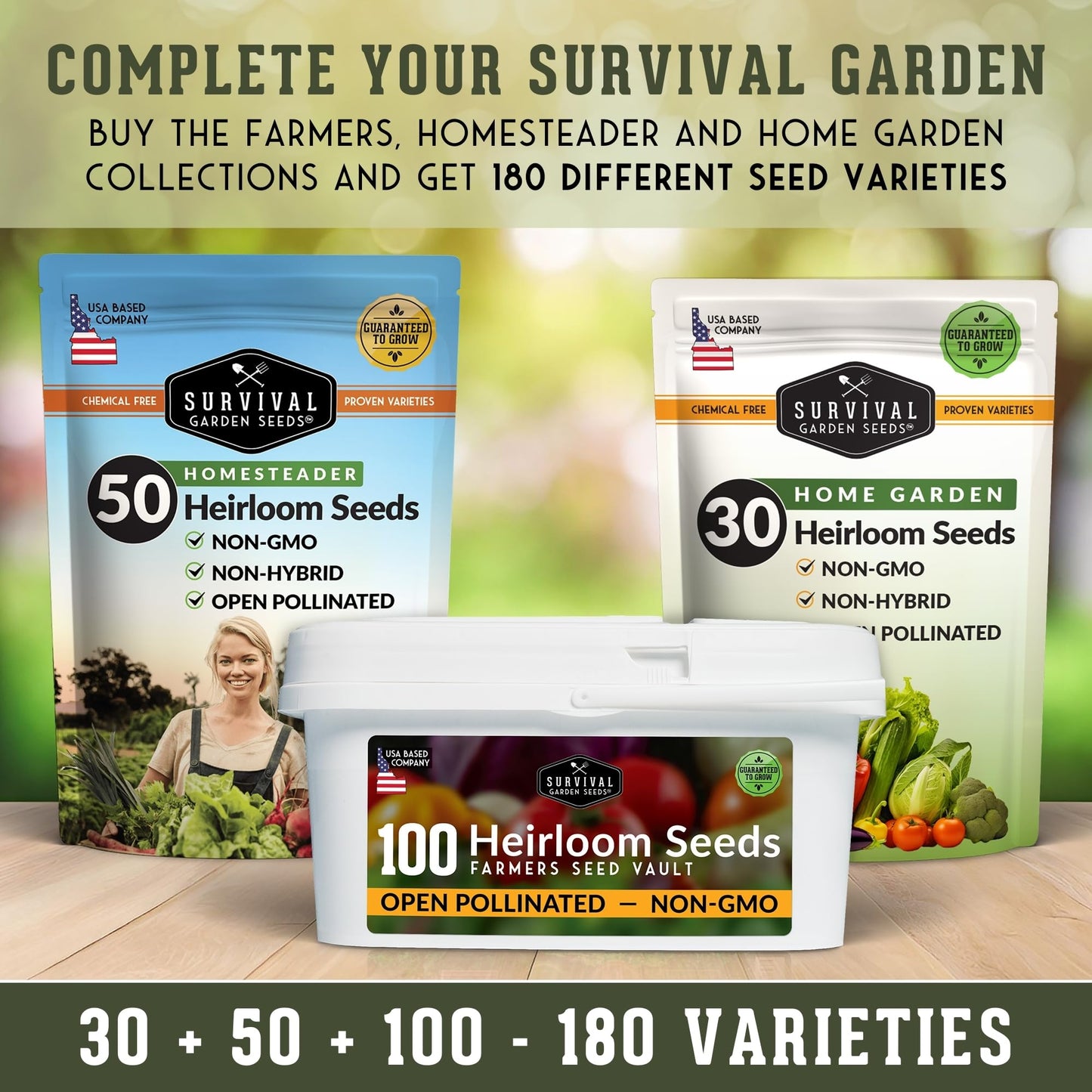 Survival Farmer Seed Vault – 100 Pack of Heirloom Vegetable Seeds for Planting – Non-GMO Vegetables, Fruits, Herbs – Sealed Kit for Long-Term Emergency Storage – Survival Garden Seeds