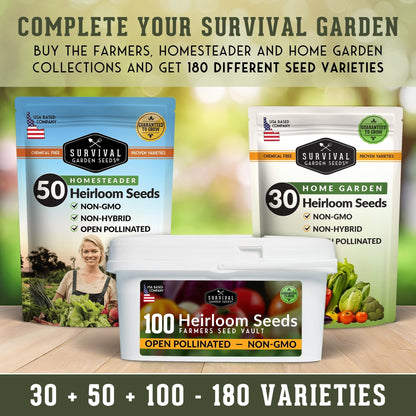 Survival Farmer Seed Vault – 100 Pack of Heirloom Vegetable Seeds for Planting – Non-GMO Vegetables, Fruits, Herbs – Sealed Kit for Long-Term Emergency Storage – Survival Garden Seeds