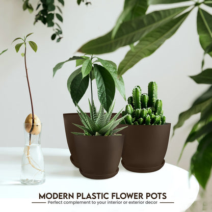 Utopia Home Plant Pots Indoor with Drainage Holes – Set of 5 White Plastic Flower Pots (7/6.6/6/5.3/4.8 Inch) – Modern Planters for Indoor Plants, Room & Office Décor, Great Stocking Stuffers