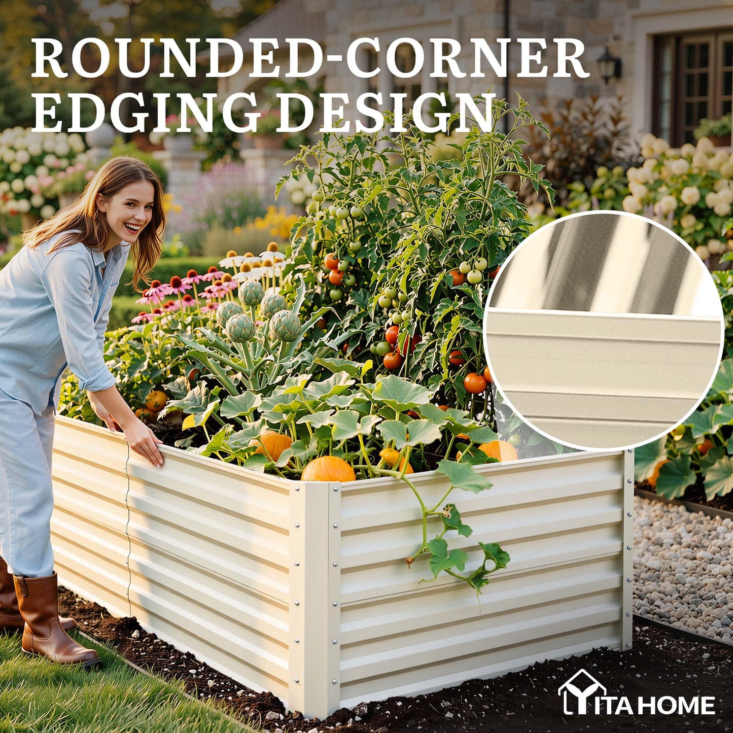 YITAHOME 8x4x1.5ft 2pcs Large Raised Garden Bed Kit, Galvanized Metal Planter Box with Gloves, Outdoor Above Ground Planters for Plants Vegetables Flowers, Silver