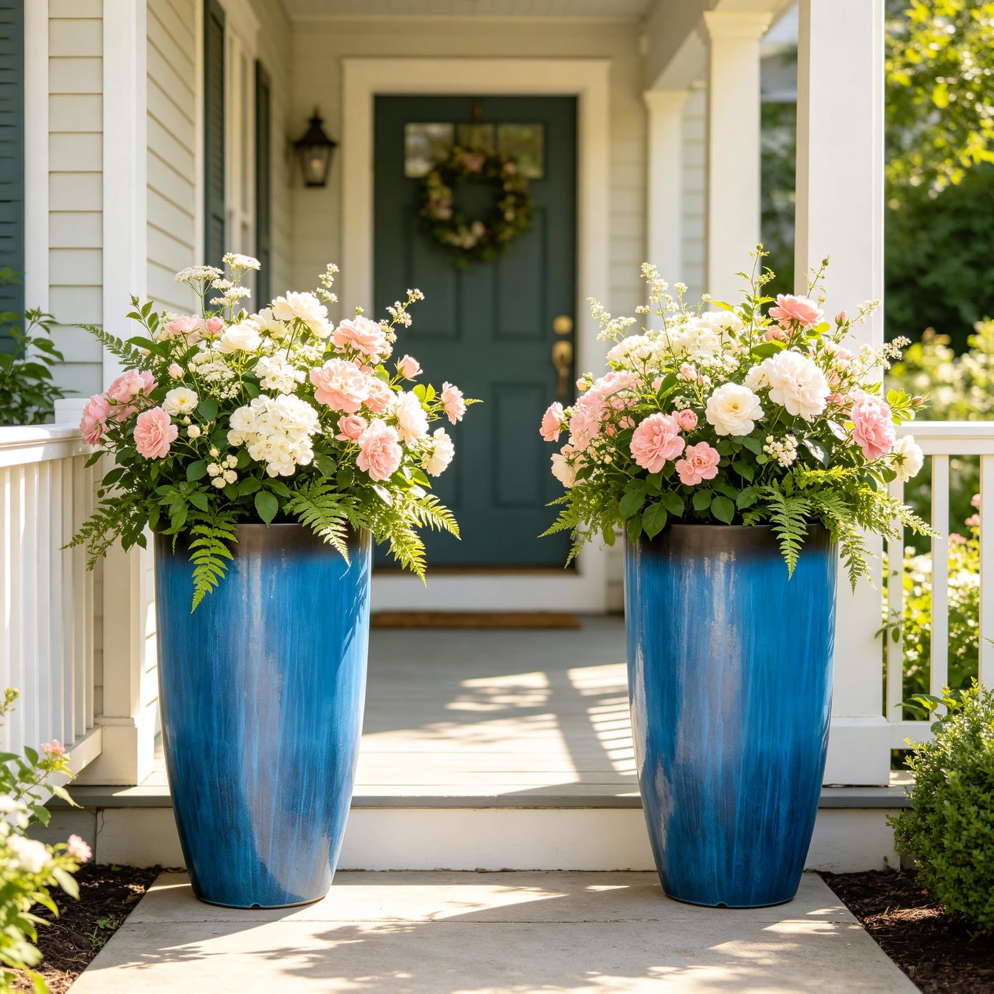 Autodaya 22" Urn Planters Outdoor Planter for Plants Set of 2 Timeless Plastic Large Flower Pot with Drainage Hole Terrazzo White Garden Pots for Porch, Patio Christmas Decor
