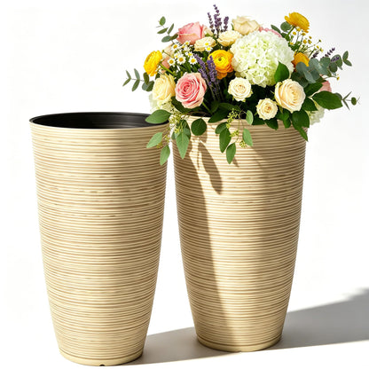 Autodaya 22" Urn Planters Outdoor Planter for Plants Set of 2 Timeless Plastic Large Flower Pot with Drainage Hole Terrazzo White Garden Pots for Porch, Patio Christmas Decor