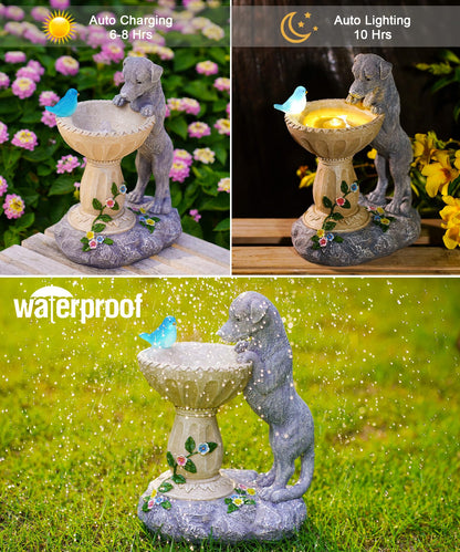 Nacome Solar Dog Statue for Garden Decor: IP65 Weatherproof Resin with Automatic Lighting - No Installation- Outdoor Yard Patio Balcony Art - Birthday Gifts for Bird Lovers Mom Grandma Women