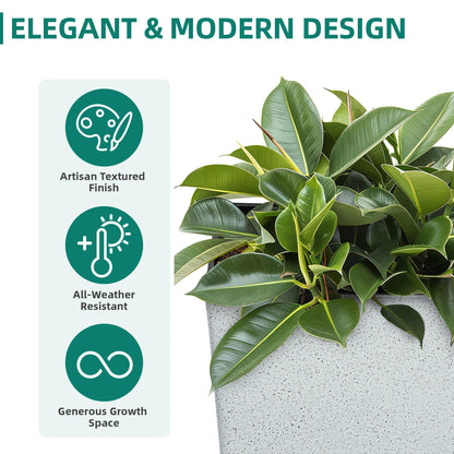Autodaya 22" Urn Planters Outdoor Planter for Plants Set of 2 Timeless Plastic Large Flower Pot with Drainage Hole Terrazzo White Garden Pots for Porch, Patio Christmas Decor