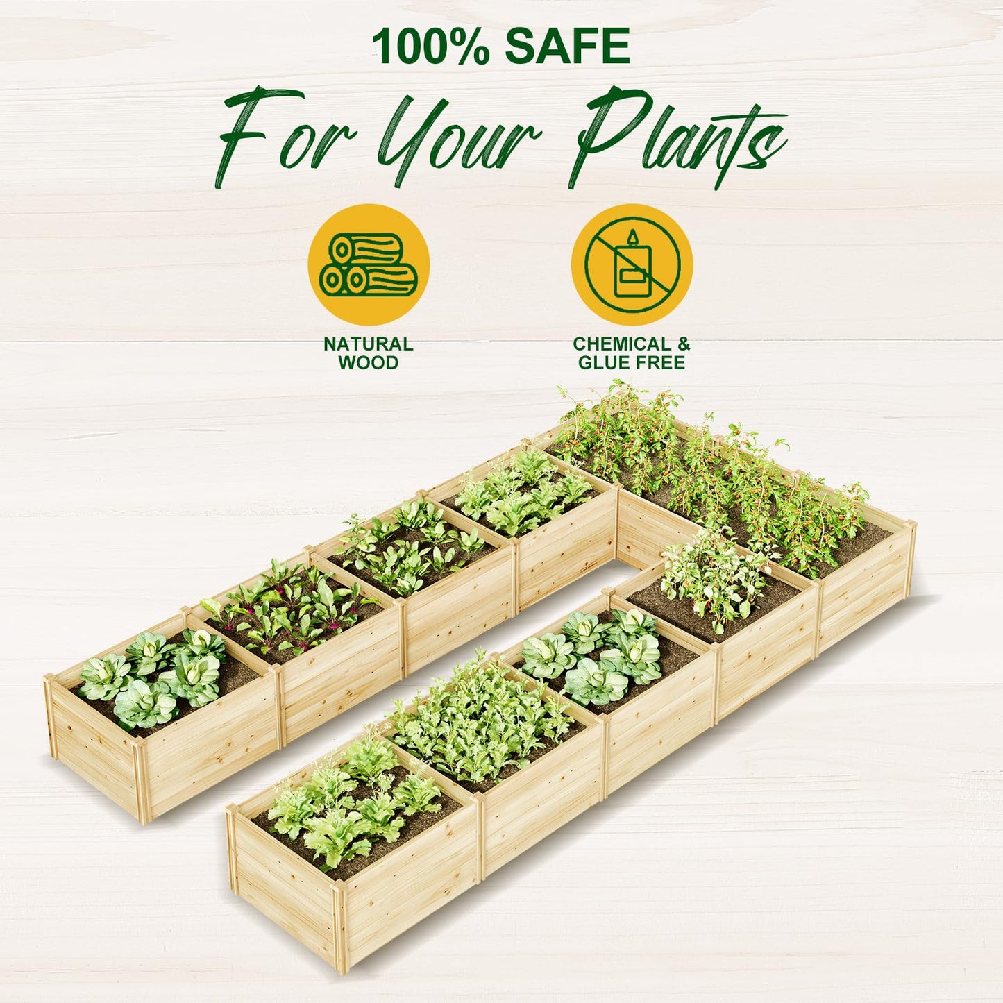AMERLIFE Raised Garden Bed with Deer Proof Fence, 7.5Wx17Dx6H Outdoor Wooden Raised Garden Bed Planter with 19" Depth Planter Box