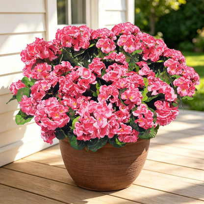 12 Bundles Artificial Geranium Fake Flowers for Outdoor UV Resistant, Outside Spring Red Flower Decoration for Home Kitchen Table Cemetery Garden Planter, Front Door Silk Faux Plants