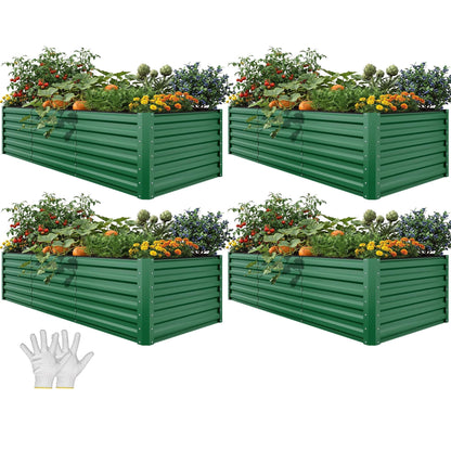 YITAHOME 6pcs 8x4x2 ft Galvanized Raised Garden Bed Kit, Large Metal Planter Box with Gloves, Safety Rubber & Support Rod, Outdoor Flower Bed for Plants Vegetables, Green