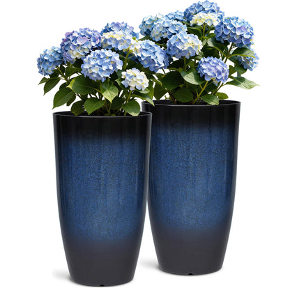 Autodaya 22" Urn Planters Outdoor Planter for Plants Set of 2 Timeless Plastic Large Flower Pot with Drainage Hole Terrazzo White Garden Pots for Porch, Patio Christmas Decor