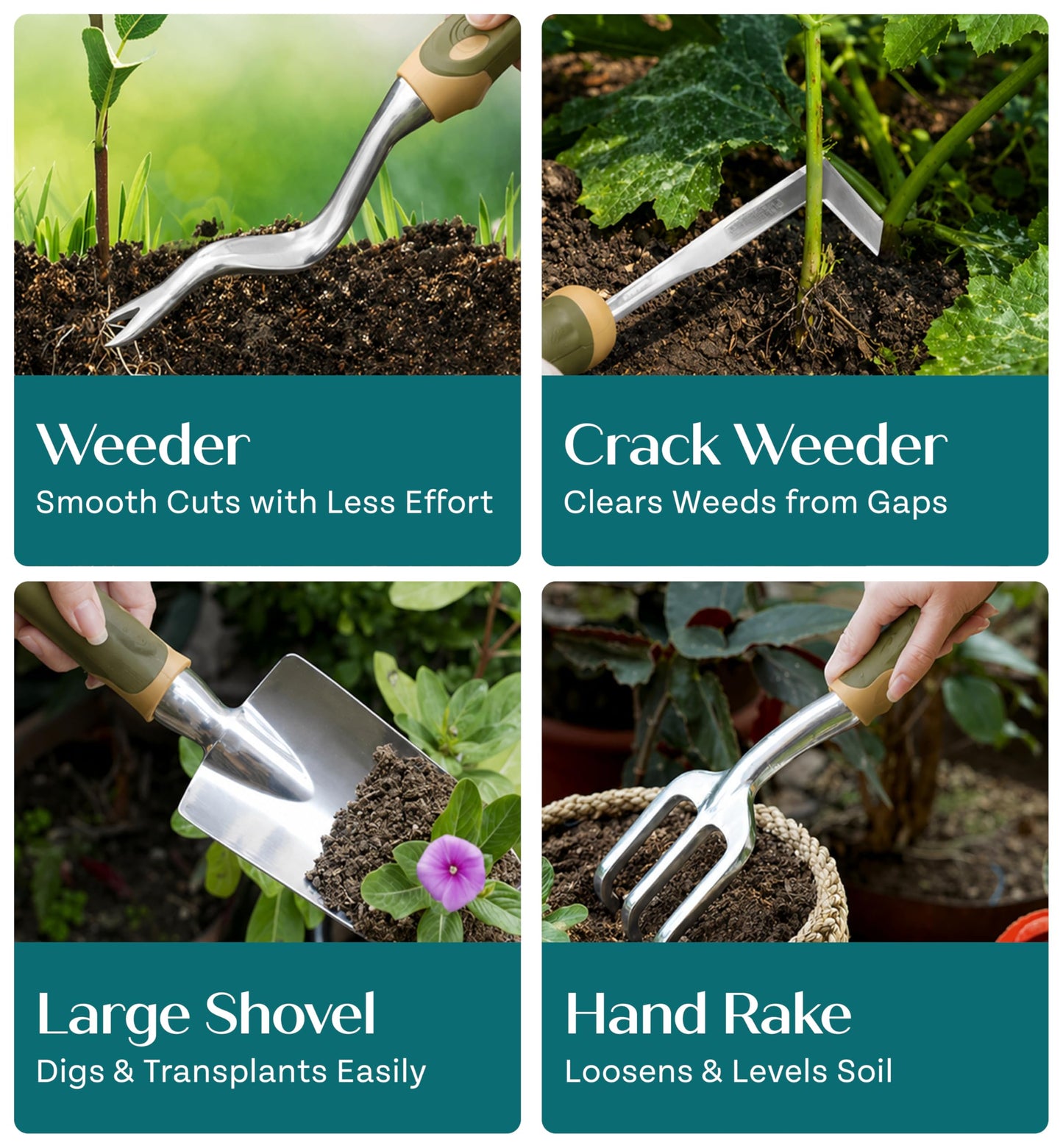 Heavy Duty Gardening Tools - Gardening Gifts for Women, Men, Mom, Dad - Durable, Ergonomic Garden Tools Set (Green)