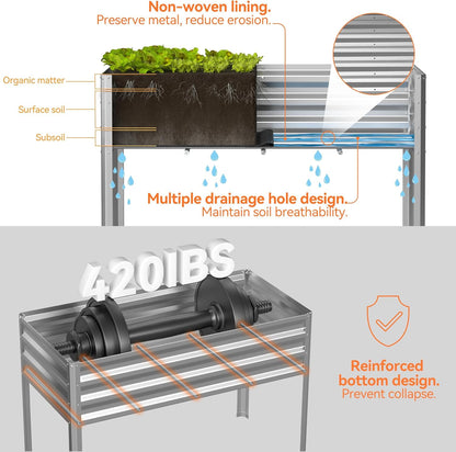 Lineware Raised Garden Bed with Self-Watering System, 6x3x1 ft Elevated Planter Boxes Outdoor with PE Cover, Galvanized Raised Beds for Gardening,Vegetables,Flowers, Backyard, Patio