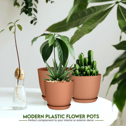 Utopia Home Plant Pots Indoor with Drainage Holes – Set of 5 White Plastic Flower Pots (7/6.6/6/5.3/4.8 Inch) – Modern Planters for Indoor Plants, Room & Office Décor, Great Stocking Stuffers