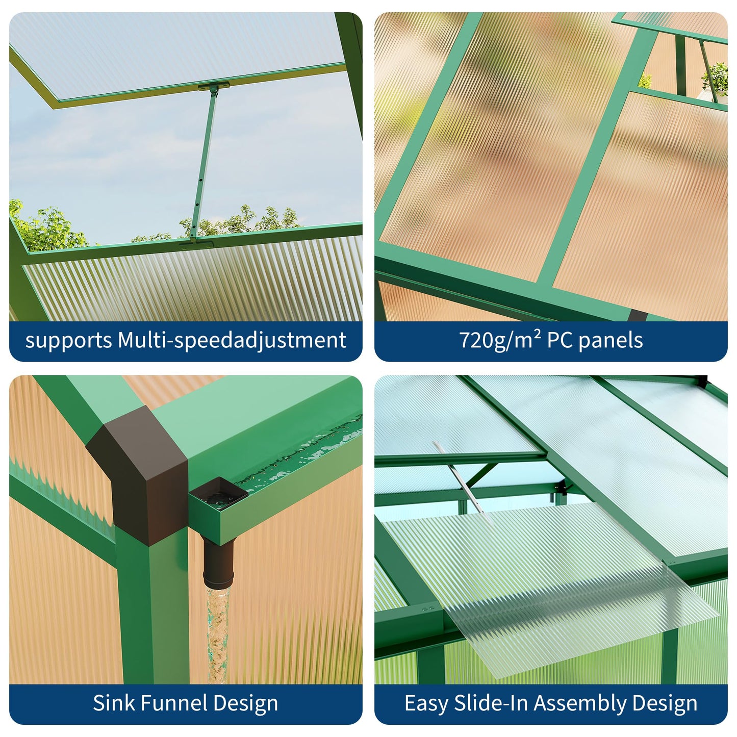IDEALHOUSE 8×10 FT Greenhouse, Large Walk in Greenhouses for Outdoors and Garden Planting, Polycarbonate Greenhouse with Enhanced Aluminum Frame, Green Houses with Quick Setup Structure and Roof Vent
