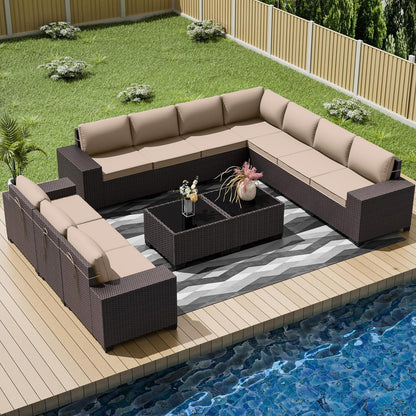 13 PCS Outdoor Patio Furniture Set,Outdoor Sectional Furniture with 43" 55000 BTU Gas Propane Fire Pit Table,All Weather PE Rattan Wicker Patio Conversation Set,Navy Blue