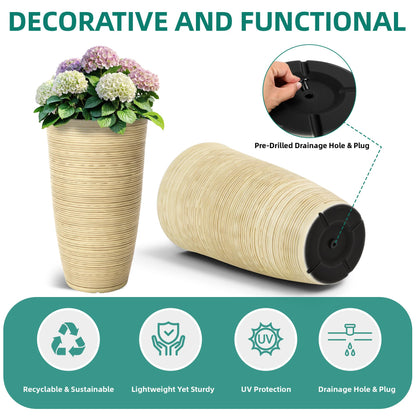 Autodaya 22" Urn Planters Outdoor Planter for Plants Set of 2 Timeless Plastic Large Flower Pot with Drainage Hole Terrazzo White Garden Pots for Porch, Patio Christmas Decor