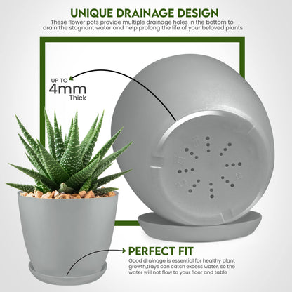 Utopia Home Plant Pots Indoor with Drainage Holes – Set of 5 White Plastic Flower Pots (7/6.6/6/5.3/4.8 Inch) – Modern Planters for Indoor Plants, Room & Office Décor, Great Stocking Stuffers