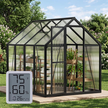 12x12 FT T-Shape Greenhouses, Polycarbonate Green House with UV Protection, Heavy Duty Greenhouse with Windproof Aluminum Frame, Roof Vent & Quick-Install Design for Backyard or Garden Use