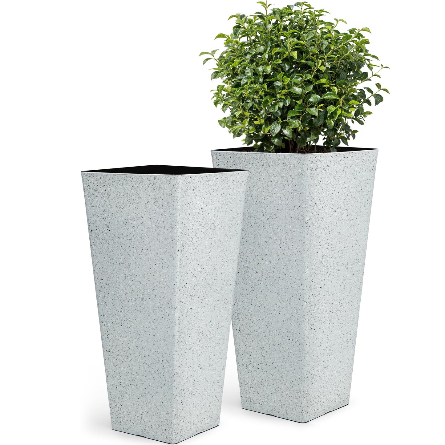 Autodaya 22" Urn Planters Outdoor Planter for Plants Set of 2 Timeless Plastic Large Flower Pot with Drainage Hole Terrazzo White Garden Pots for Porch, Patio Christmas Decor