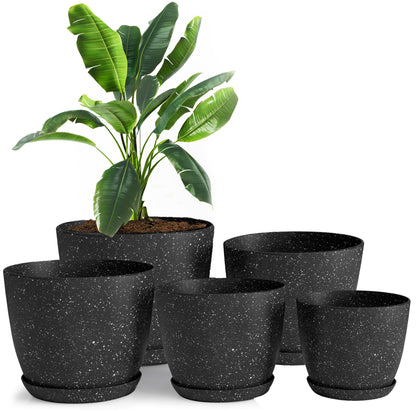 Utopia Home Plant Pots Indoor with Drainage Holes – Set of 5 White Plastic Flower Pots (7/6.6/6/5.3/4.8 Inch) – Modern Planters for Indoor Plants, Room & Office Décor, Great Stocking Stuffers