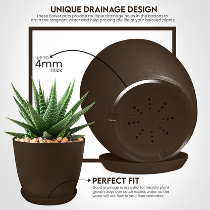 Utopia Home Plant Pots Indoor with Drainage Holes – Set of 5 White Plastic Flower Pots (7/6.6/6/5.3/4.8 Inch) – Modern Planters for Indoor Plants, Room & Office Décor, Great Stocking Stuffers