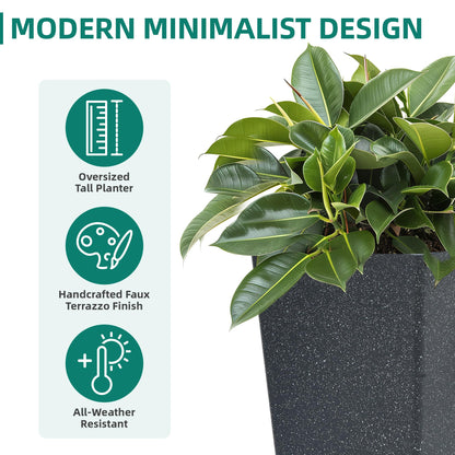 Autodaya 22" Urn Planters Outdoor Planter for Plants Set of 2 Timeless Plastic Large Flower Pot with Drainage Hole Terrazzo White Garden Pots for Porch, Patio Christmas Decor