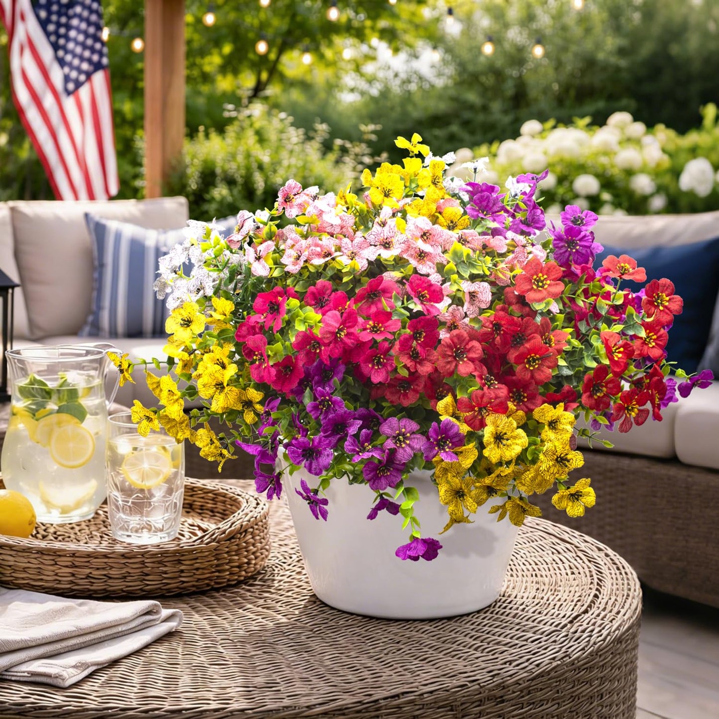 Grunyia 20 Bundles Artificial Flowers for Outdoors, UV Resistant Fake Plants Flowers Greenery Shrubs Plants for Decoration Outside Plants Hanging Planter Home Garden Decor